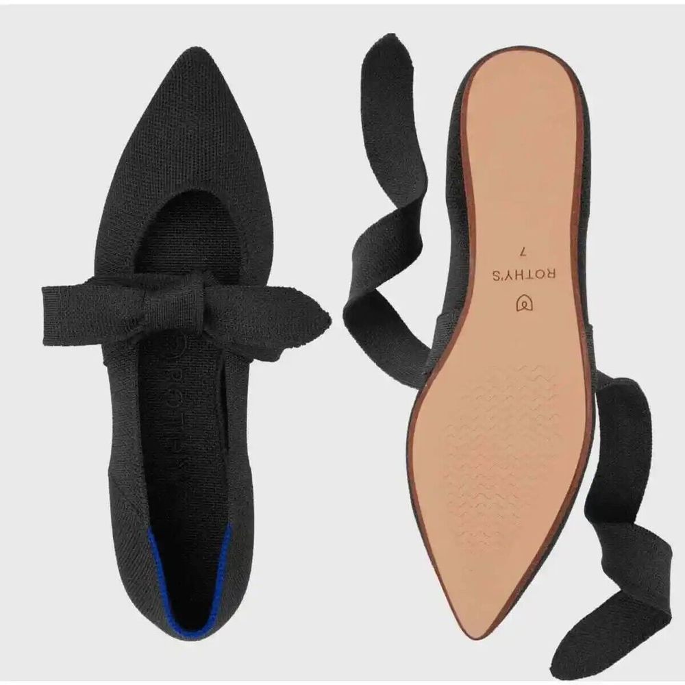 Rothy's Women's 7 Mary Jane Bow Flat Black Pointy Size NEW
